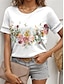 billige T-skjorter til kvinner-Dame T skjorte Blomstret Blonde Trykt mønster Daglig Helg Mote Kortermet Crew-hals Hvit Sommer