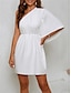 cheap Plain Dresses-Women&#039;s White Dress Mini Dress Backless Date Vacation Streetwear Casual One Shoulder 3/4 Length Sleeve Black White Color