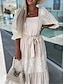 Χαμηλού Κόστους απλά φορέματα-Γυναικεία Λευκό φόρεμα Μακρύ φόρεμα Δαντέλα Κουρελού Ημερομηνία Διακοπές Κομψό στυλ street Μάξι Τετράγωνη Λαιμόκοψη 3/4 Μήκος Μανικιού Λευκό Ανθισμένο Ροζ Βυσσινί Χρώμα