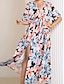 Χαμηλού Κόστους Print Φορέματα-Γυναικεία Φλοράλ Σκίσιμο Λαιμόκοψη V Μίντι φόρεμα Πάρτι Αμάνικο Καλοκαίρι