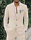 cheap Linen Suits-Blue Men&#039;s Linen Suits Spring/Summer Beach Wedding Suits 2 Piece Solid Colored Tailored Fit Single Breasted Two-buttons 2024
