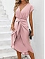 voordelige effen jurken-Dames Casual jurk Halflange jurk Veters Met ruches Feest Elegant Vintage V-hals Mouwloos Blozend Roze Kleur