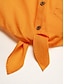 abordables chemises, hauts et chemisiers-chemise courte femme en coton et lin orange épaules tombantes boutonnée col v