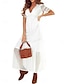 Χαμηλού Κόστους απλά φορέματα-Γυναικεία Λευκό φόρεμα Μακρύ φόρεμα Δαντέλα Κουρελού Ημερομηνία Διακοπές Κομψό Κομψό στυλ street Λαιμόκοψη V Κοντομάνικο Λευκό Ανθισμένο Ροζ Χρώμα