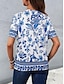 abordables T-shirts Femme-Femme T shirt Tee Floral du quotidien mode Manche Courte Col Ras du Cou Bleu Eté