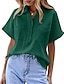 baratos Blusas e Camisas de mulher-Mulheres Camisa Social Blusa Lençóis de algodão Tecido Botão Bolsos Diário Casual Manga Curta Colarinho de Camisa Preto Verão