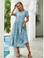cheap Print Dresses-Women&#039;s Floral Ditsy Floral Ruched Pocket Crew Neck Midi Dress Daily Date Short Sleeve Summer Spring