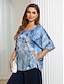 ieftine Bluze &amp; Cămăși Damă-Pentru femei Bluză Floral Zilnic Zilnic Casual Manșon Jumate Stil Nautic Albastru Prăfuit Vară Primăvară