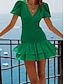 preiswerte schlichte Kleider-Damen Casual kleid Minikleid Rüsche Verabredung Urlaub Strassenmode Brautkleider schlicht V Ausschnitt Kurzarm Puffärmel Schwarz Orange Grün Farbe