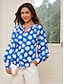 cheap Women&#039;s Blouses &amp; Shirts-Women&#039;s Shirt Blouse Graphic Button Print Long Sleeve Crew Neck Blue Spring &amp;  Fall
