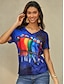 billige T-skjorter til kvinner-Dame T skjorte Fugl Daglig Helg Trykt mønster Marineblå Kortermet Grunnleggende V-hals