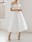זול שמלות כלה-שמלותקבלתפנים שמלות לבנות קטנות שמלות חתונה גזרת A סירה מתחת לכתפיים ללא שרוולים באורך הקרסול שיפון שמלות כלה עם אסוף 2024