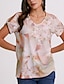 olcso Női pólók-Női Póló Henley ing Virágos Szabadság Hétvége Gomb Kivágott Nyomtatott Arcpír rózsaszín Rövid ujjú Alap Neon és fényes V-alakú