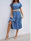 cheap Plain Dresses-Women&#039;s Casual Dress Midi Dress Imitation Denim Ruched Casual Crew Neck Short Sleeve Blue Color Without Belt