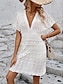 Недорогие простые платья-Жен. Белое платье Мини-платье Открытая спина Аппликация Отпуск Пляж Секси На каждый день V-образный вырез С короткими рукавами Черный Белый Синий Цвет