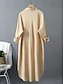 cheap White Casual Dresses-Women&#039;s White Dress Shirt Dress Cotton Linen Dress Midi Dress Office Vacation Linen Basic Casual Shirt Collar Button Long Sleeve Summer Spring Loose Fit Plain