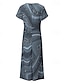 cheap Print Dresses-Women&#039;s Chiffon Casual Dress Chiffon Dress A Line Dress Ombre Marble Ruffle Print V Neck Midi Dress Vacation Short Sleeve Summer