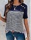 billige T-skjorter til kvinner-Dame T skjorte Stripet Trykt mønster Daglig Helg Mote Kortermet Rund hals Navyblå Sommer