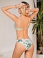 preiswerte Bikini-Sets-Damen Normal Badeanzug Bikinis Drei Stück Bademode 2 teilig Rückenfrei Sexy Print Blätter V-Wire Ausschnitt Urlaub Modisch Badeanzüge