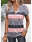 cheap Women&#039;s T-shirts-Women&#039;s T shirt Tee Color Block Button Print Daily Weekend Fashion Short Sleeve V Neck Pink Summer