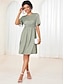 Χαμηλού Κόστους Print Φορέματα-Γυναικεία Φλοράλ Στρογγυλή Ψηλή Λαιμόκοψη Φουντωτό μανίκι Μίντι φόρεμα Κοντομάνικο Καλοκαίρι Άνοιξη