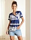 abordables T-shirts Femme-Femme Tops d&#039;été Casual du quotidien Bleu Manche Courte Mode Col fendu Eté