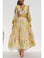 cheap Wedding Guest Dresses-A-Line Wedding Guest Dresses Floral Dress Holiday Summer Ankle Length Long Sleeve V Neck Polyester with Floral Print 2024