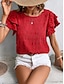 baratos Tops básicos de mulher-Camisa Social Blusa Mulheres Preto Vermelho Azul Marinha Tecido Frufru Rua Diário Moda Decote Redondo Normal S