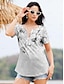 olcso Női pólók-Női Póló Henley ing Virágos Nyomtatott Hétköznapi Napi Szüret Tunikák Rövid ujjú V-alakú Rubin