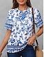 cheap Women&#039;s T-shirts-Women&#039;s T shirt Tee Floral Daily Stylish Short Sleeve Crew Neck Blue Summer