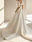 baratos Vestidos de Casamento-Salão Vestidos de noiva Linha A Decote Quadrado Manga Curta Cauda Capela Cetim Vestidos de noiva Com Cor Única 2024