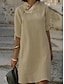 Χαμηλού Κόστους σχέδιο βαμβακερά &amp; λινά φορέματα-Γυναικεία Λευκό φόρεμα Φόρεμα πουκαμίσα Φόρεμα από βαμβακερό λινό Μίνι φόρεμα Κουμπί Στάμπα Βασικό Καθημερινά Όρθιος Γιακάς 3/4 Μήκος Μανικιού Καλοκαίρι Άνοιξη Μαύρο Λευκό Φλοράλ Σκέτο
