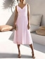 cheap Cocktail Dresses-A-Line White Cocktail Dresses Elegant Graduation Dress Formal Wedding Guest Tea Length Sleeveless V Neck Chiffon with Ruched Pure Color 2024