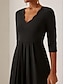 cheap Plain Dresses-Women&#039;s Black Dress Midi Dress Chiffon Pleated Draped Date Vacation Elegant Vintage V Neck Short Sleeve Black Color