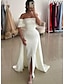 cheap Evening Dresses-Sheath / Column Evening Gown Elegant Dress Formal Prom Sweep / Brush Train Sleeveless Off Shoulder Satin Backless with Slit 2024