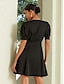cheap Casual Dress-Satin Solid Puff Sleeve Mini Dress