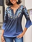 cheap Women&#039;s Blouses &amp; Shirts-Women&#039;s Shirt Blouse Floral Holiday Button Print Yellow 3/4 Length Sleeve Basic Round Neck