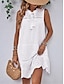 abordables vestidos sencillos-Mujer Vestido blanco Mini vestido Acordonado Ojal Cita Vacaciones Ropa de calle Básico Escote Chino Sin Mangas Blanco Color