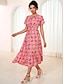 Χαμηλού Κόστους Print Φορέματα-Γυναικεία Φλοράλ Φύλλο Λαιμόδεση Μακρύ φόρεμα Κοντομάνικο Καλοκαίρι