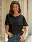 رخيصةأون ملابس علوية أساسية للنساء-نسائي قميص بلوزة سهل فضفاض كشكش أسود كم قصير أساسي نيون ومضئ رقبة دائرية