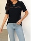 Недорогие Базовые плечевые изделия для женщин-Рубашка Блуза Жен. Черный Белый Розовый Полотняное плетение Аппликация Для улицы Повседневные Мода Круглый вырез Стандартный S