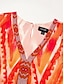 levne potisk neformálních šatů-šifonové midi šaty s etnickým potiskem ve výstřihu