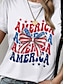 お買い得  レディースＴシャツ-女性用 Tシャツ アメリカの国旗 日常 カジュアル 半袖 クルーネック ホワイト 夏