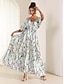 זול שמלות עם הדפס-בגדי ריקוד נשים פרחוני צווארון V שרוול מתנופף שמלת מידי שרוולים קצרים קיץ