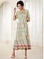cheap Print Dresses-Women&#039;s Shirt Dress Moroccan Geometric V Neck Maxi Dress Short Sleeve Bohemia Vacation Summer