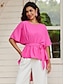 cheap Women&#039;s Blouses &amp; Shirts-Women&#039;s Blouse Plain Tie Front Asymmetric Hem Work Daily Vacation Batwing Sleeve Short Sleeve Crew Neck Pink Summer