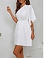 cheap Plain Dresses-Women&#039;s White Dress Mini Dress Backless Date Vacation Streetwear Casual One Shoulder 3/4 Length Sleeve Black White Color