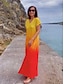 cheap Print Dresses-Women&#039;s Cotton Casual Dress Ombre Rainbow Split Thigh V Neck Long Dress Maxi Dress Tropical Vacation Short Sleeve Summer