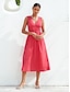 economico vestito casual-Abito midi con scollo a V e scollo a V in cotone da donna con tocco di carta, abito rosso rosa