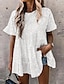 cheap Women&#039;s Blouses &amp; Shirts-Women&#039;s Shirt Blouse Cotton Plain Ruffle Cut Out Daily Casual Short Sleeve Crew Neck White Summer